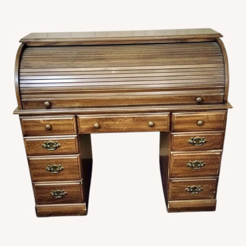 Used Vintage Dark Brown Wooden Roll Top Desk for sale on AptDeco