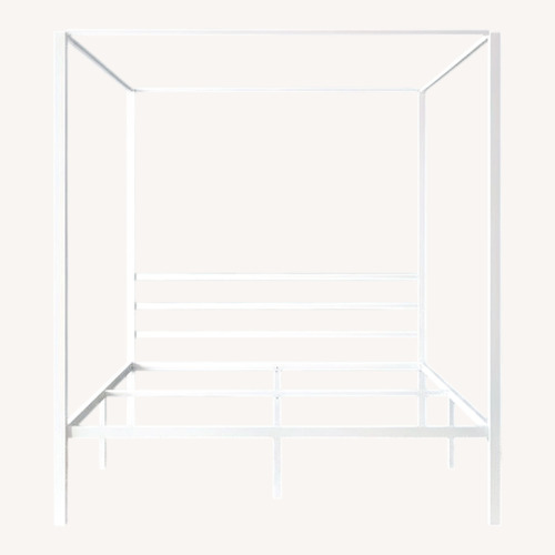 Used Walmart Queen Size Four Posts White Metal Canopy Bed Frame for sale on AptDeco