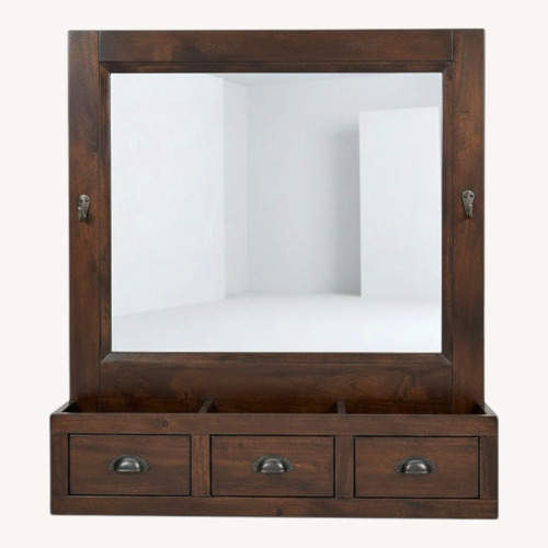 Used Pottery Barn Dark Brown Rustic Wood Wall Mirror for sale on AptDeco