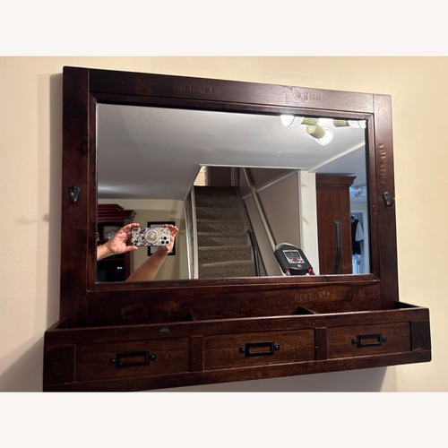 Used Pottery Barn Dark Brown Rustic Wood Wall Mirror for sale on AptDeco