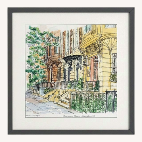 Used NYC UES Colored Sketch of Brownstones for sale on AptDeco