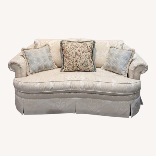 Used Ethan Allen Formal Damask Sofa Pale Blue/Sage for sale on AptDeco