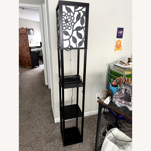 Used Black Wood Veneer Floor Lamp for sale on AptDeco