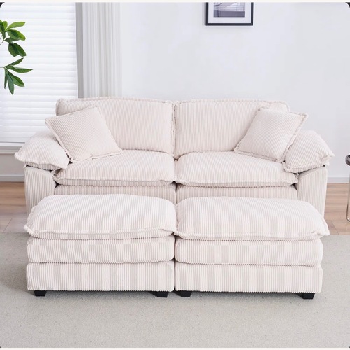 Used 84.6'' Loveseat Sofa Corduroy W 2 Ottomans for sale on AptDeco