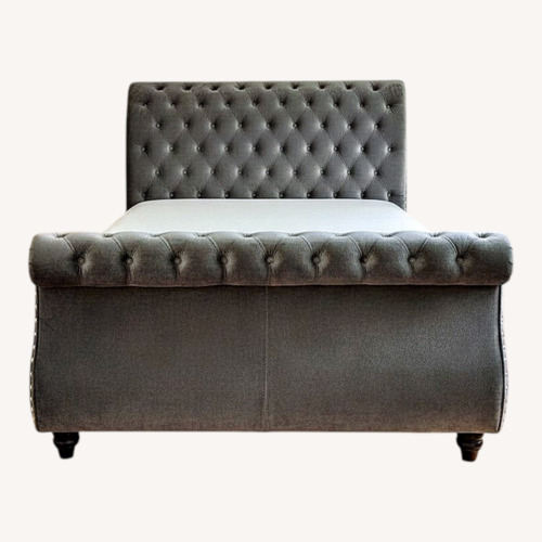Used Noella Grey Velvet Sleigh Bed - Queen Size for sale on AptDeco