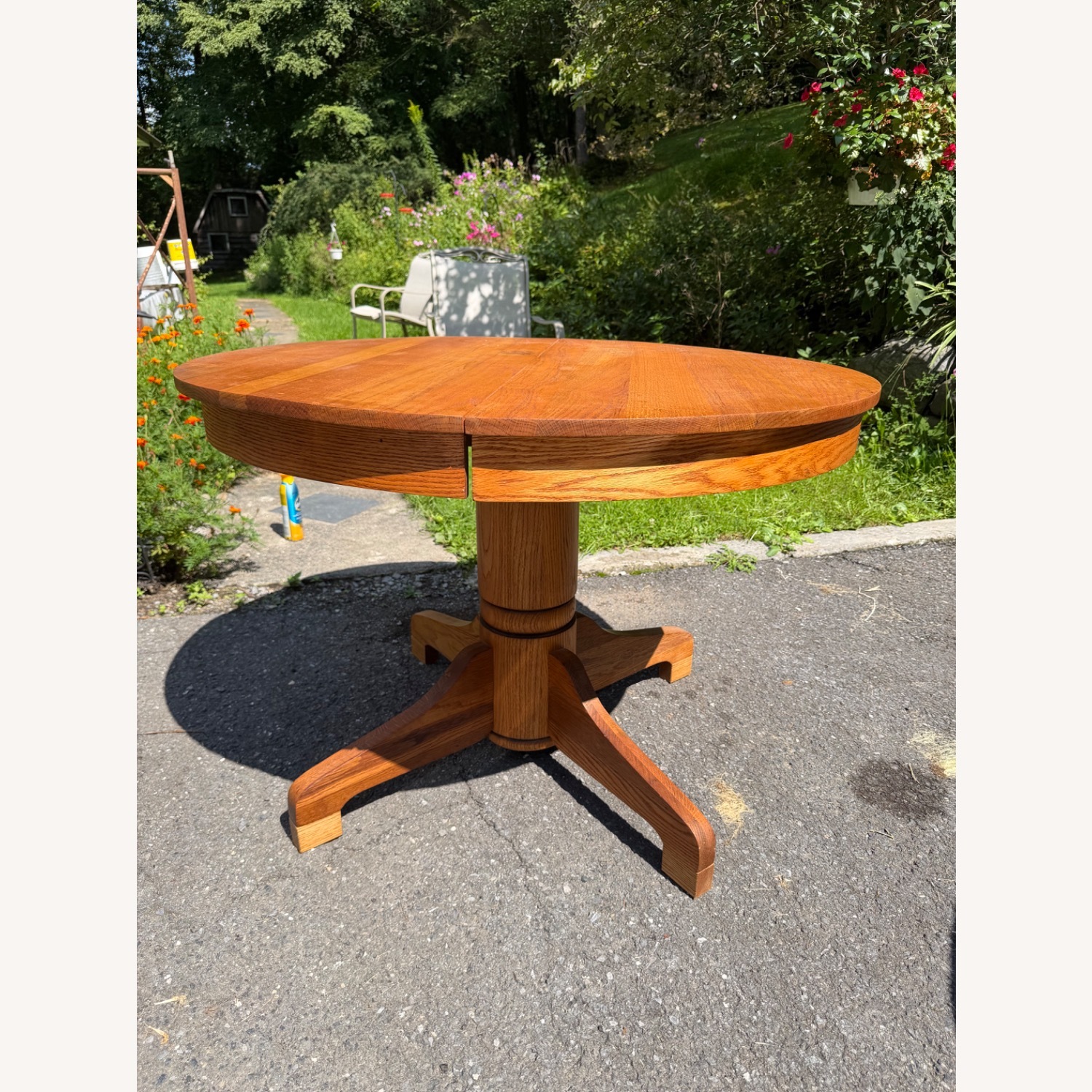 Vintage Mission-style Expandable Oak Dining Table - image-1