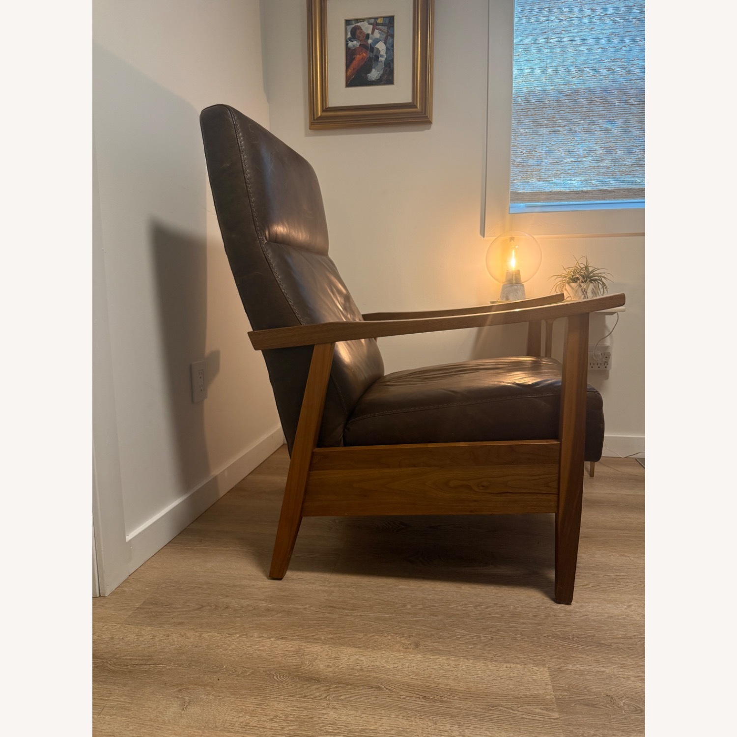 Crate & Barrel Greer Leather Wood Arm Recliner - image-3