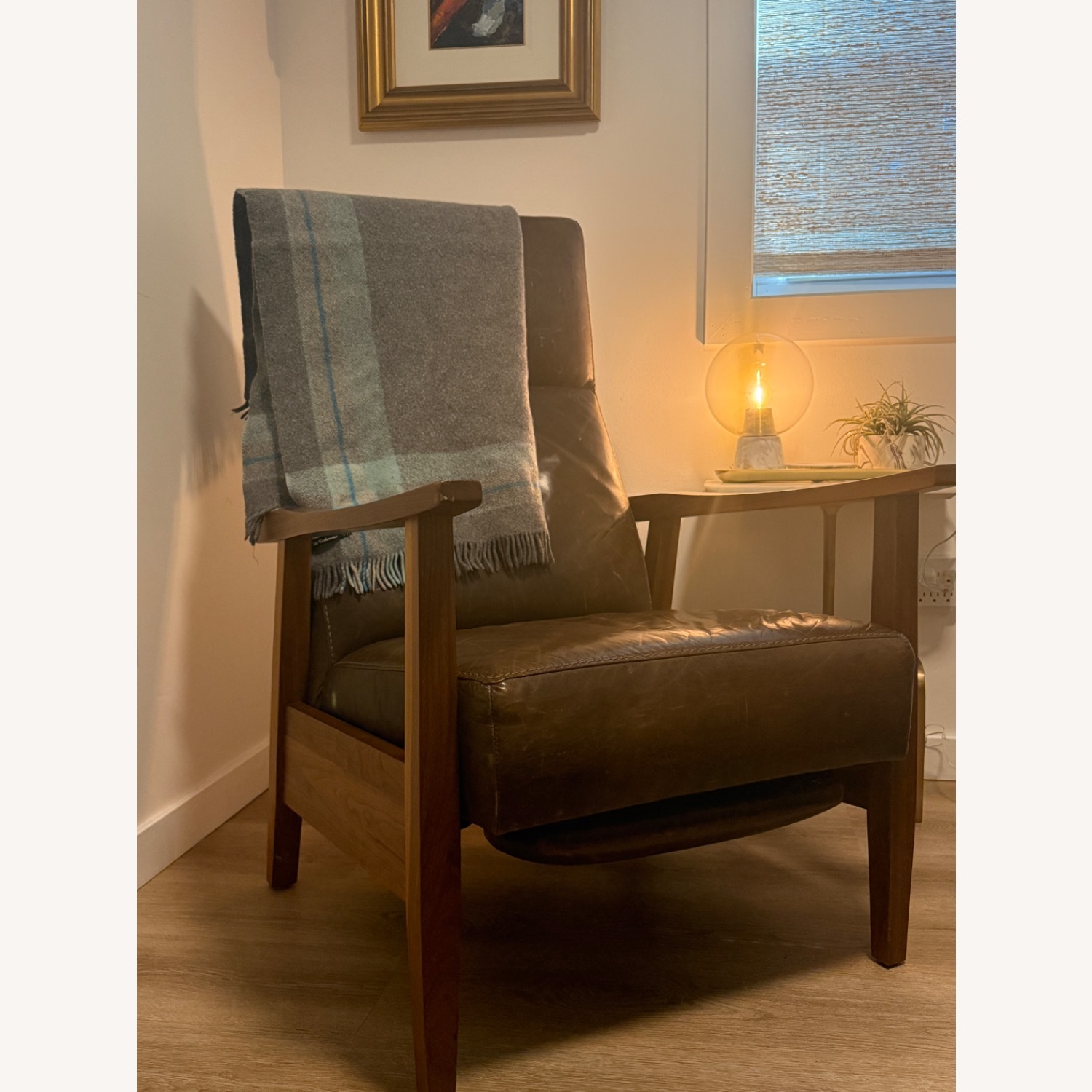 Crate & Barrel Greer Leather Wood Arm Recliner - image-2