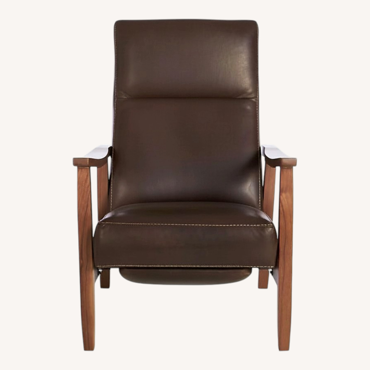 Crate & Barrel Greer Leather Wood Arm Recliner - image-0