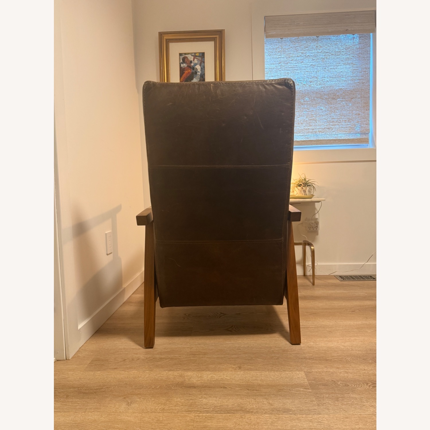 Crate & Barrel Greer Leather Wood Arm Recliner - image-5