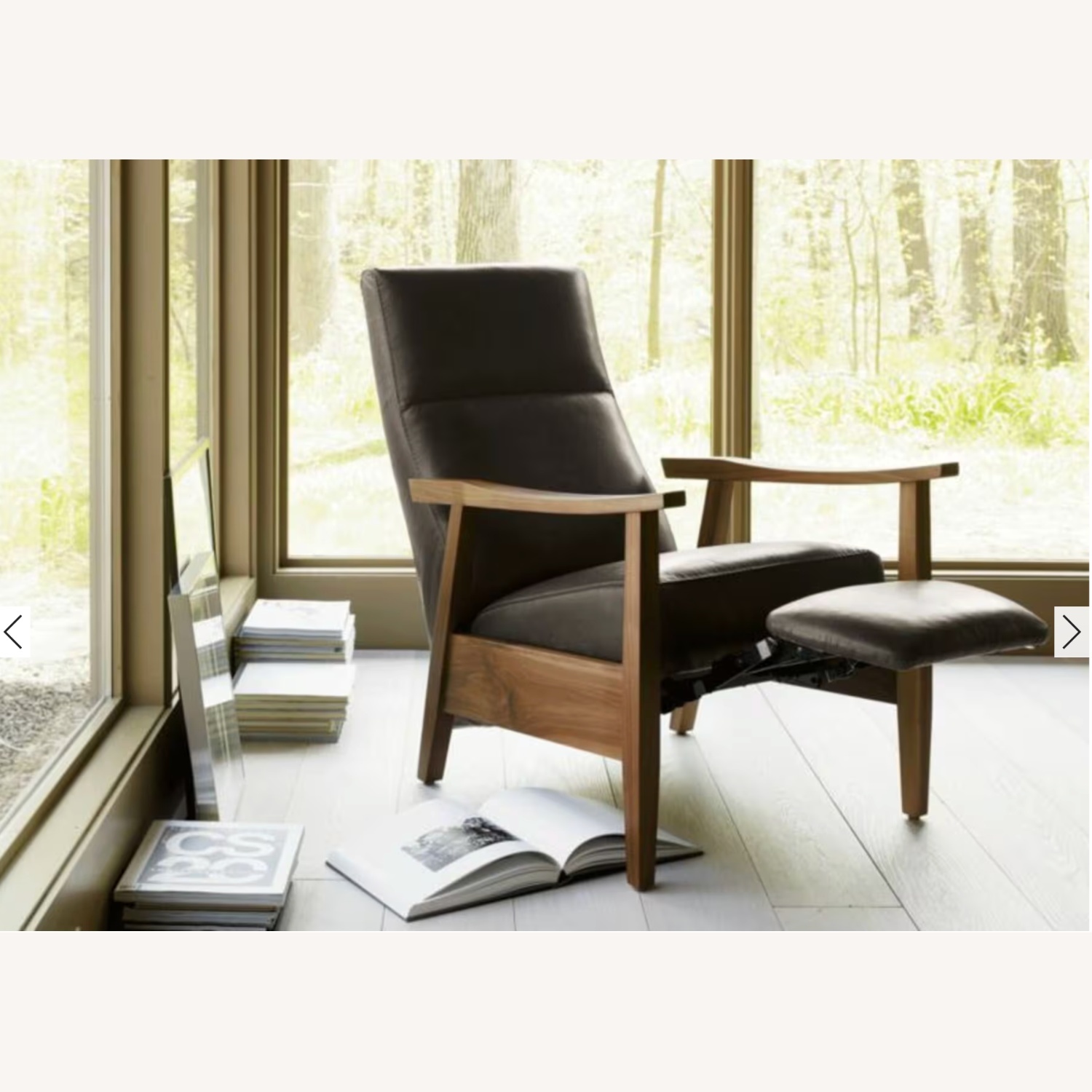 Crate & Barrel Greer Leather Wood Arm Recliner - image-13