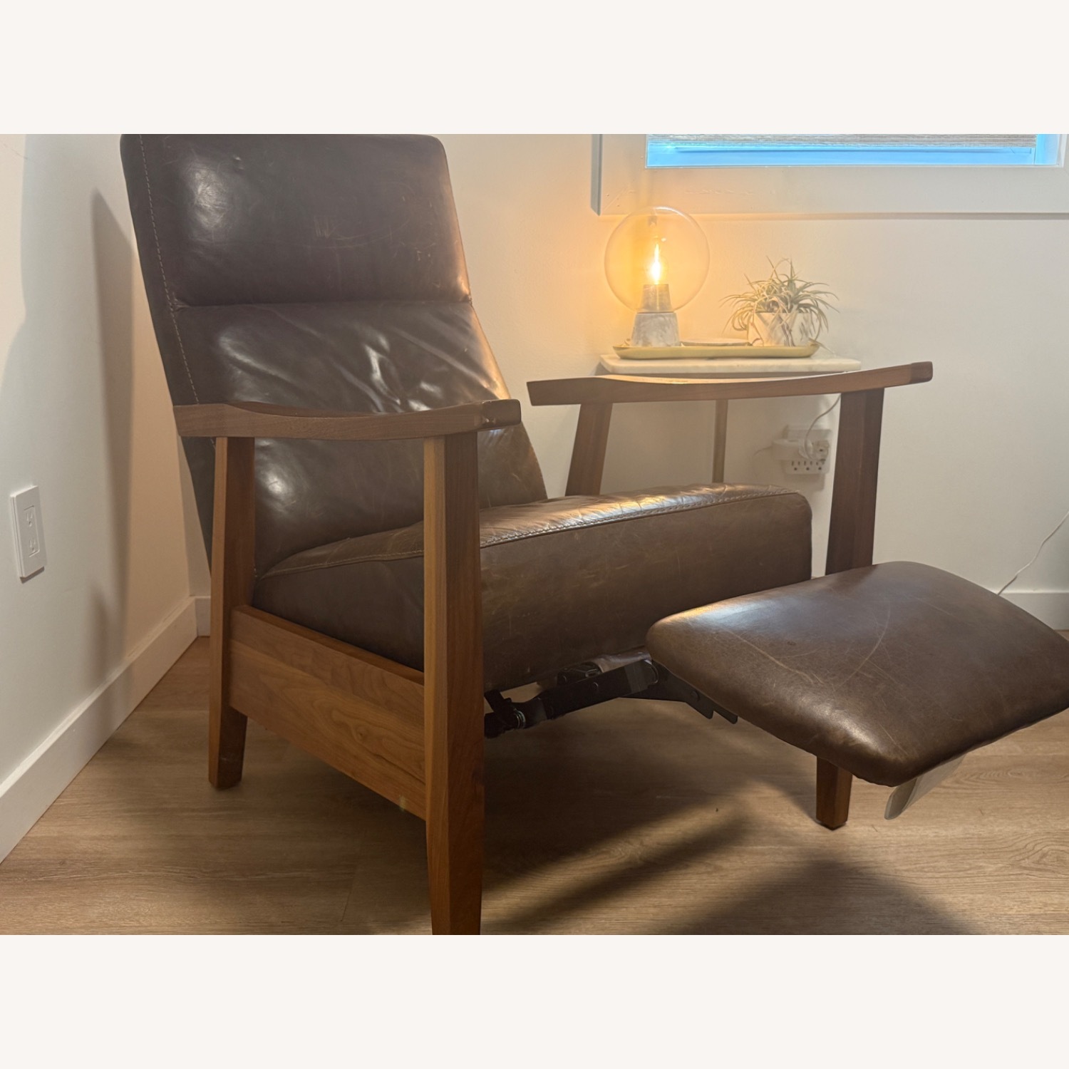 Crate & Barrel Greer Leather Wood Arm Recliner - image-6