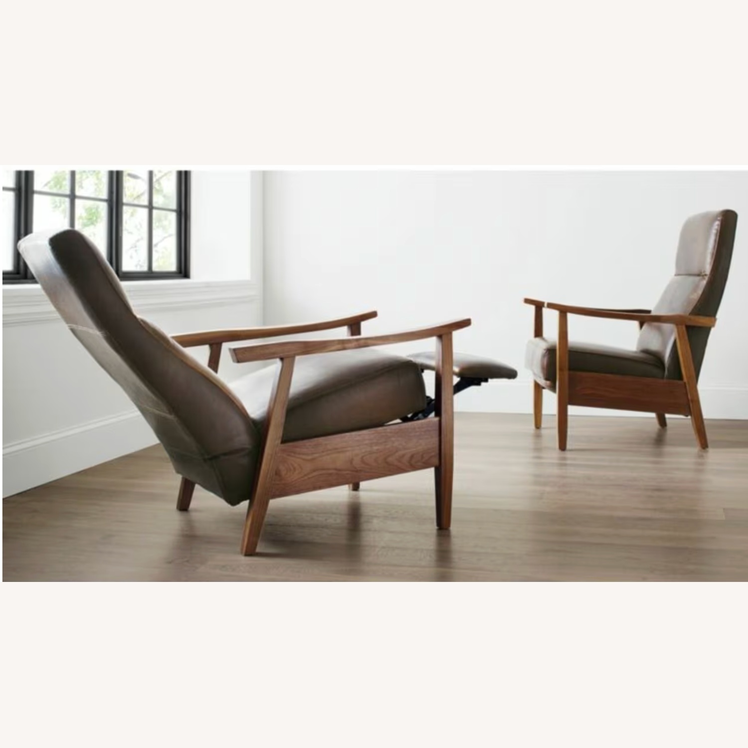 Crate & Barrel Greer Leather Wood Arm Recliner - image-9