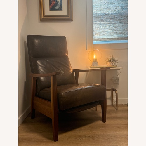 Used Crate & Barrel Greer Leather Wood Arm Recliner for sale on AptDeco