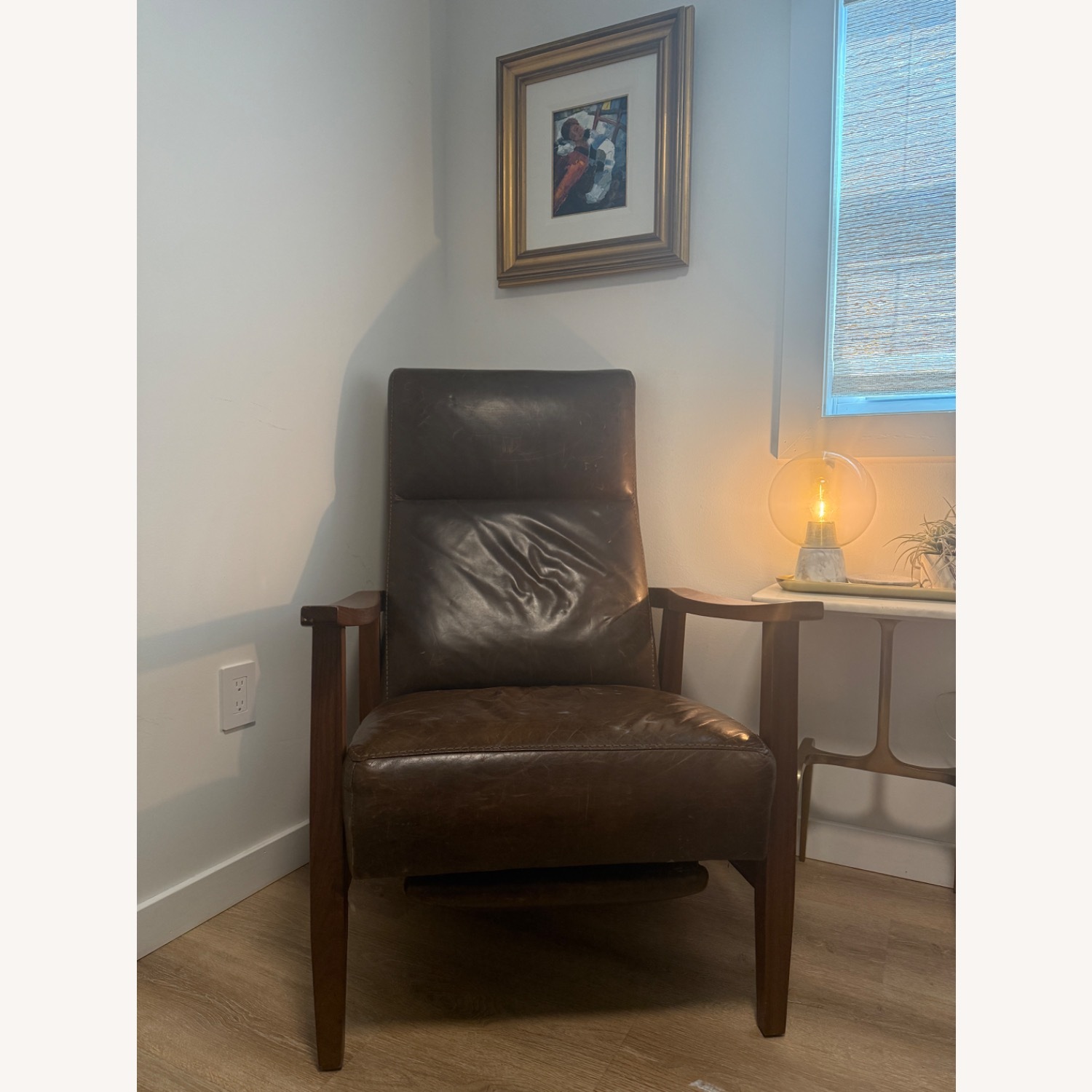 Crate & Barrel Greer Leather Wood Arm Recliner - image-7