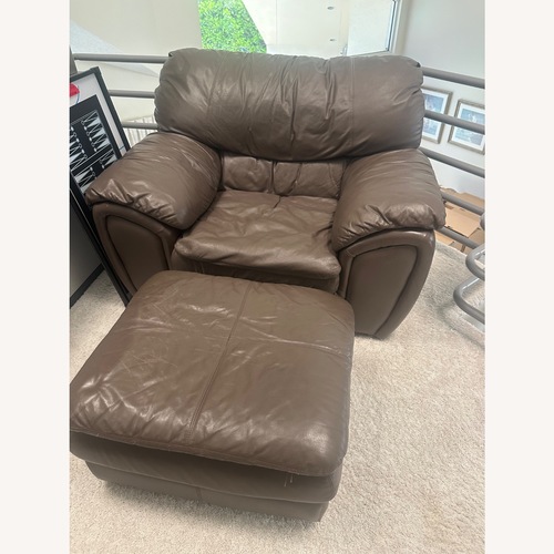 Used Brown Oversized Leather Chair with Ottoman for sale on AptDeco
