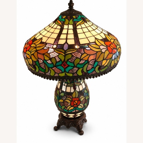 Used Tiffany-Style Floral Stained-Glass Table Lamp  for sale on AptDeco