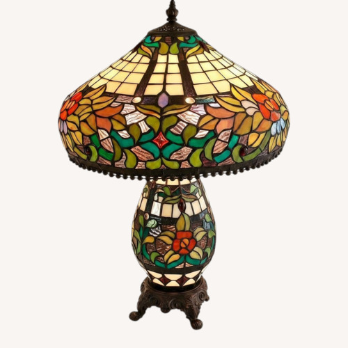 Used Tiffany-Style Floral Stained-Glass Table Lamp  for sale on AptDeco
