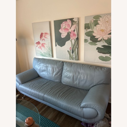 Used  Vintage Blue Leather 2 Seater Sofa 90s for sale on AptDeco