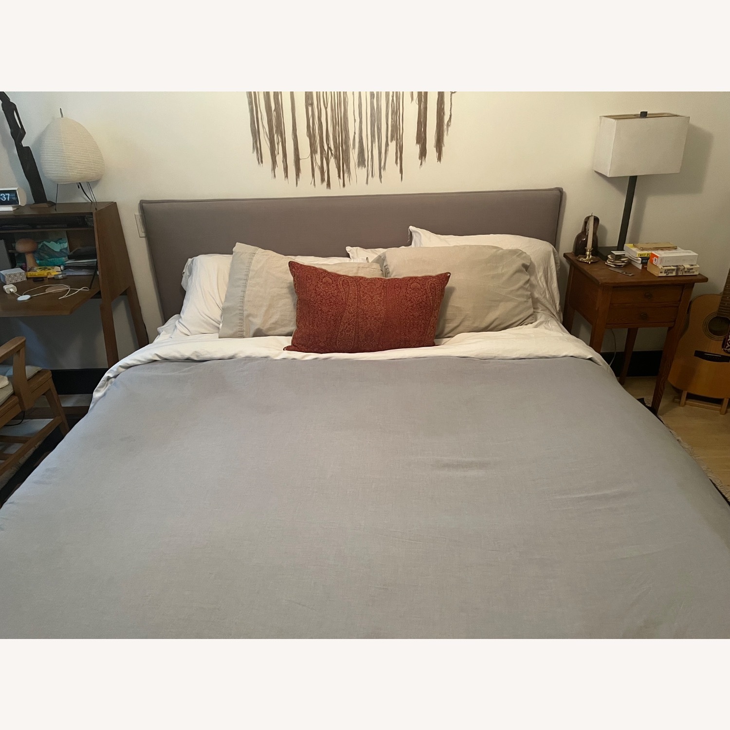 Crate & Barrel Merrick Light Gray Fabric King Beds - image-3