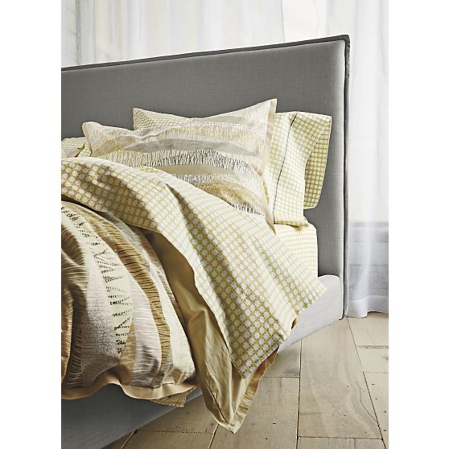 Crate & Barrel Merrick Light Gray Fabric King Beds - image-2