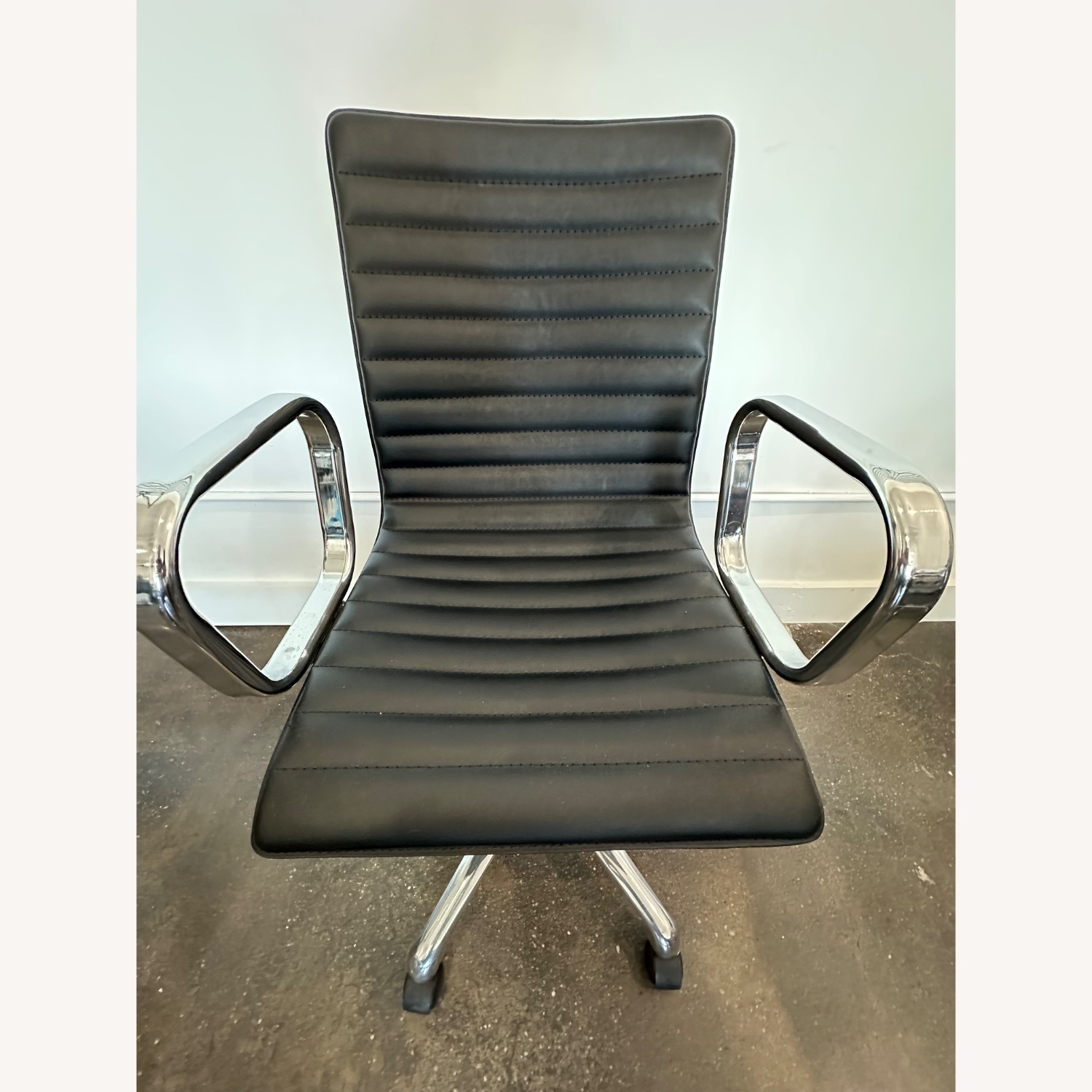 Crate & Barrel Ripple Black Leather Office Chair - image-1