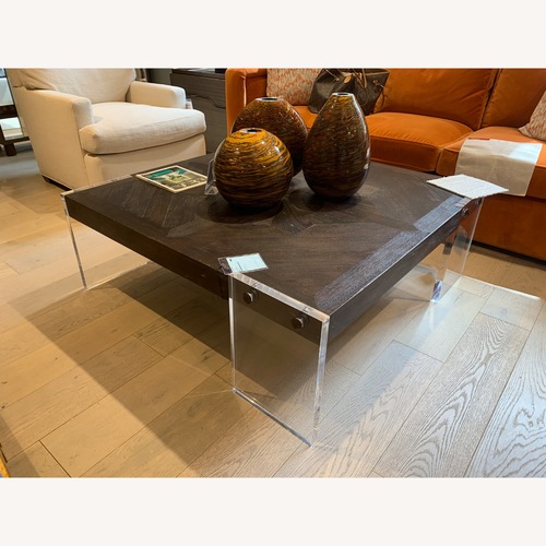 Used Theodore Alexander Wood Coffee Table Acrylic Legs for sale on AptDeco