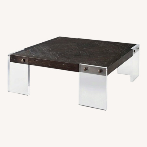 Used Theodore Alexander Wood Coffee Table Acrylic Legs for sale on AptDeco