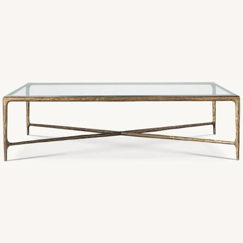 Used Restoration Hardware Foraged Brass Thaddeus Glass Rectangle Coffee Table  for sale on AptDeco