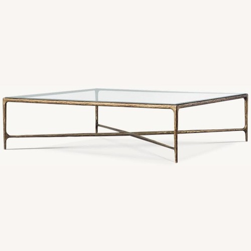Used Restoration Hardware Foraged Brass Thaddeus Glass Rectangle Coffee Table  for sale on AptDeco