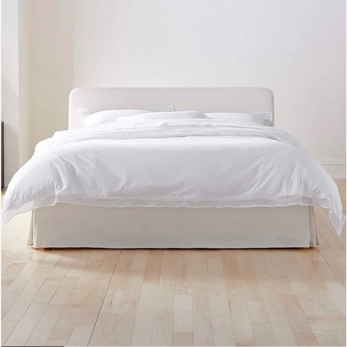 Used CB2 Pullover Pleat Queen Bed Cream for sale on AptDeco