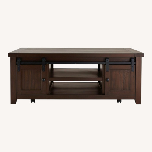 Used Bob's Discount Dark Brown Wood Coffee Table for sale on AptDeco