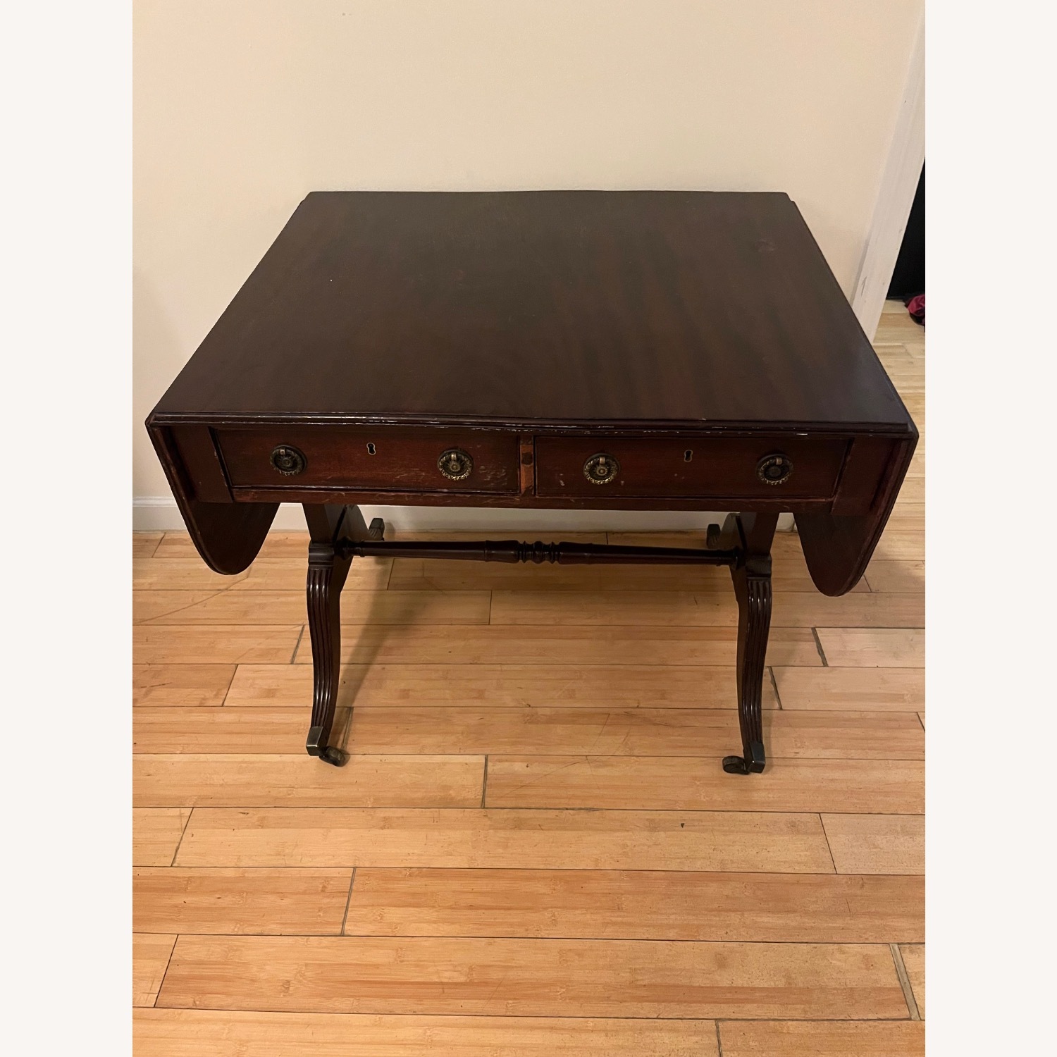 Antique Drop-Leaf Wood Table - image-1