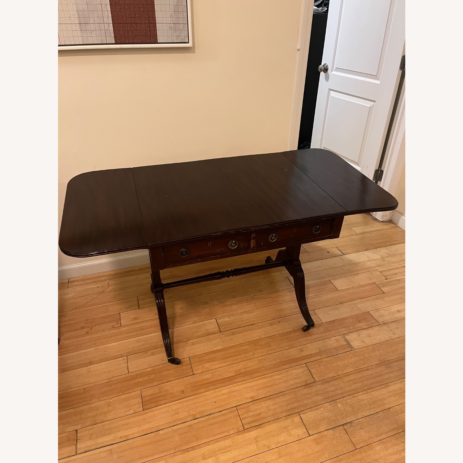 Antique Drop-Leaf Wood Table - image-2