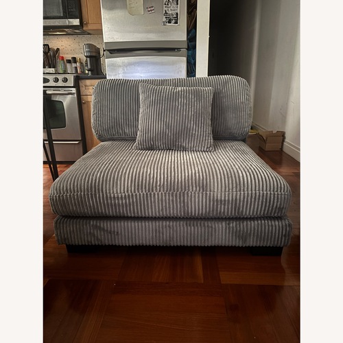 Used Grey Corduroy Loveseat With Ottoman for sale on AptDeco