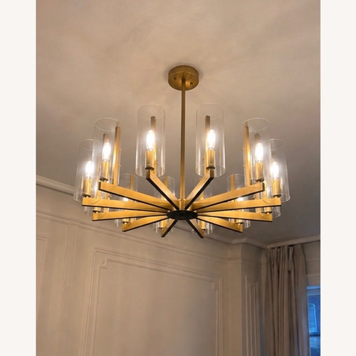 Used Modern Gold  12-Light Chandelier with Glass Shades for sale on AptDeco