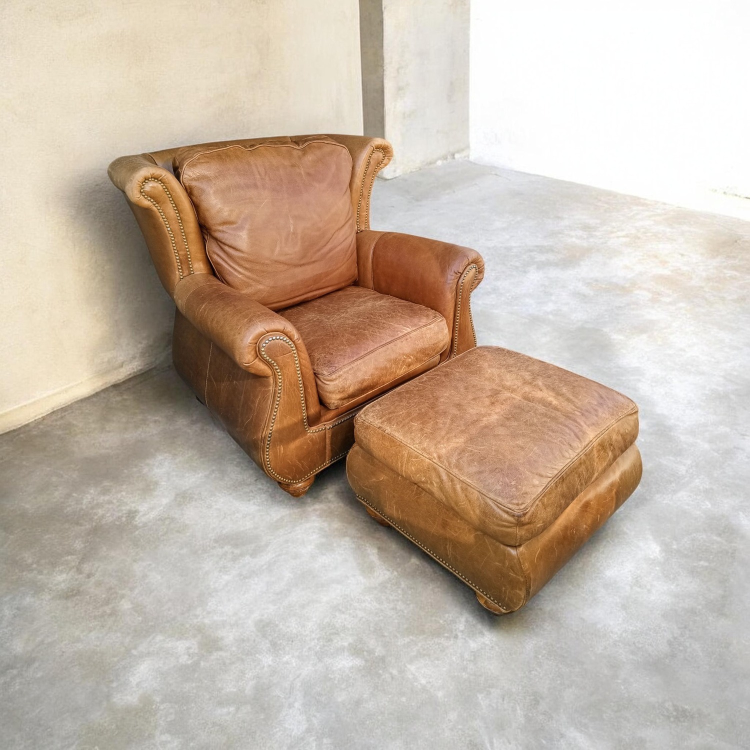 Vintage/Antique Light Brown Leather Armchair - image-1