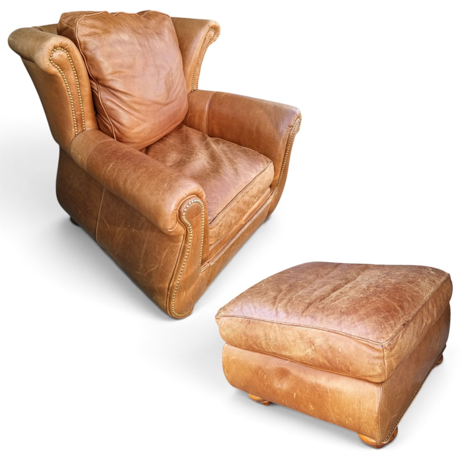 Vintage/Antique Light Brown Leather Armchair - image-3