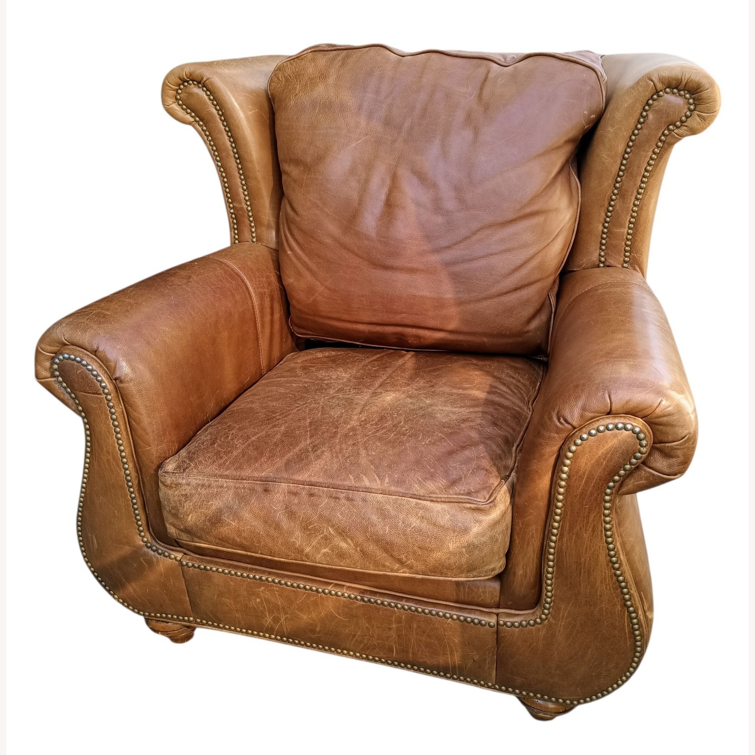 Vintage/Antique Light Brown Leather Armchair - image-7