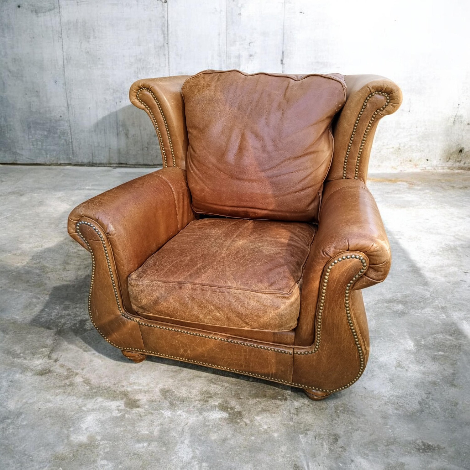 Vintage/Antique Light Brown Leather Armchair - image-2