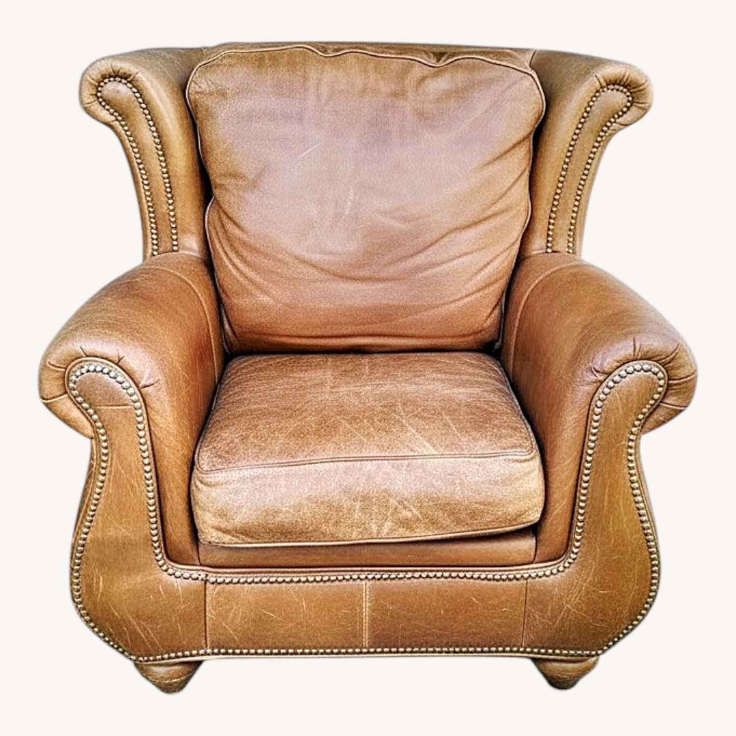 Vintage/Antique Light Brown Leather Armchair - image-0
