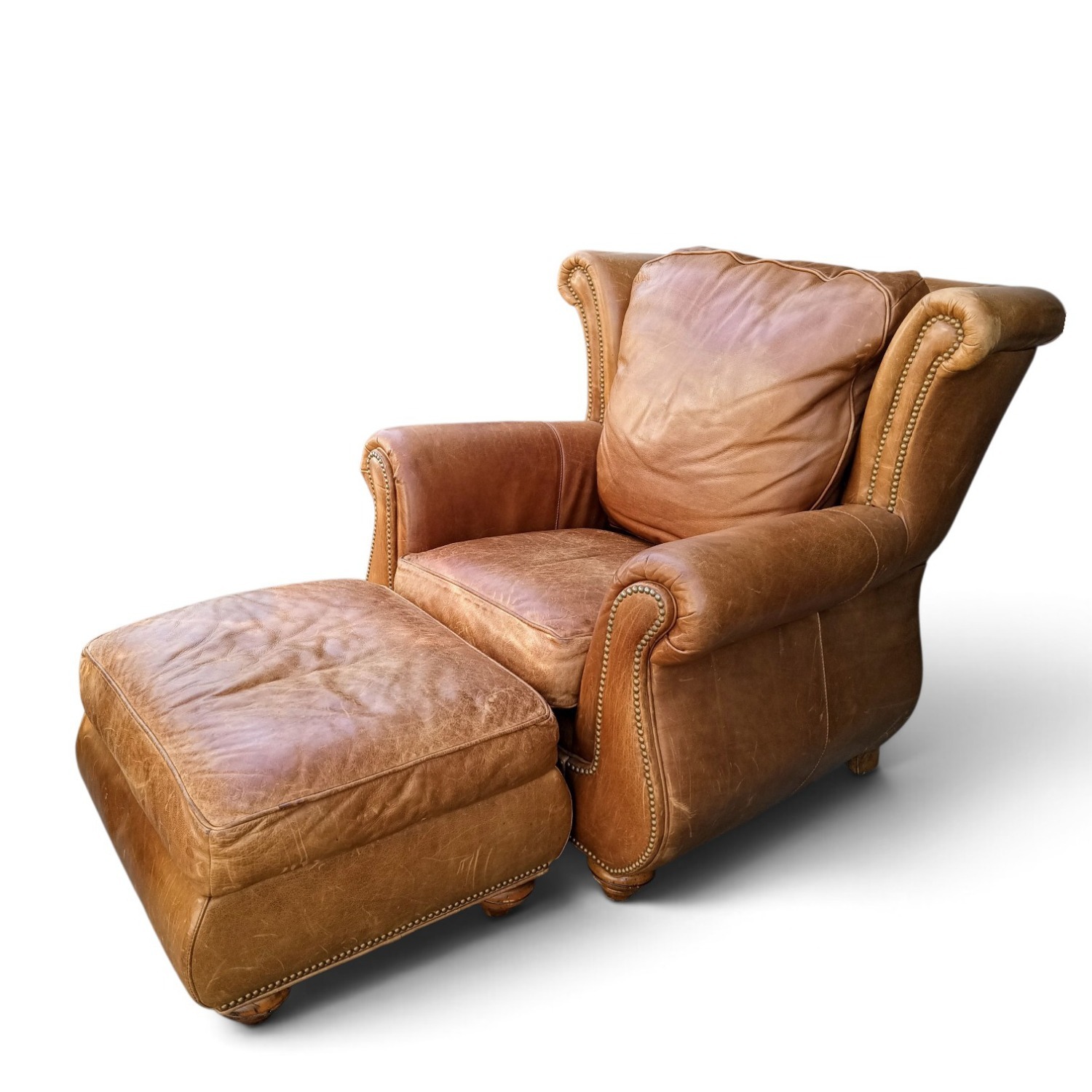 Vintage/Antique Light Brown Leather Armchair - image-12