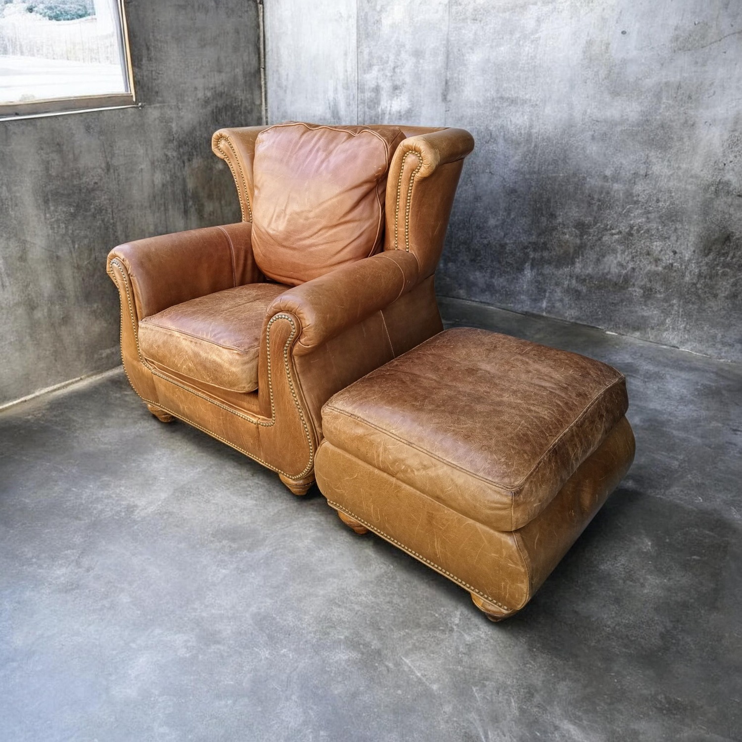 Vintage/Antique Light Brown Leather Armchair - image-4