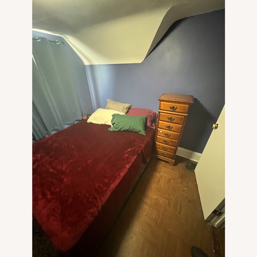 Used Sealey Furniture Blue Fabric Queen Bed for sale on AptDeco
