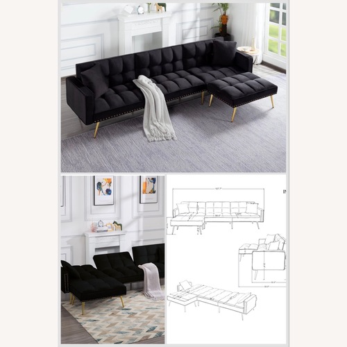 Used Black Velvet Sleeper Sofa with ottoman for sale on AptDeco