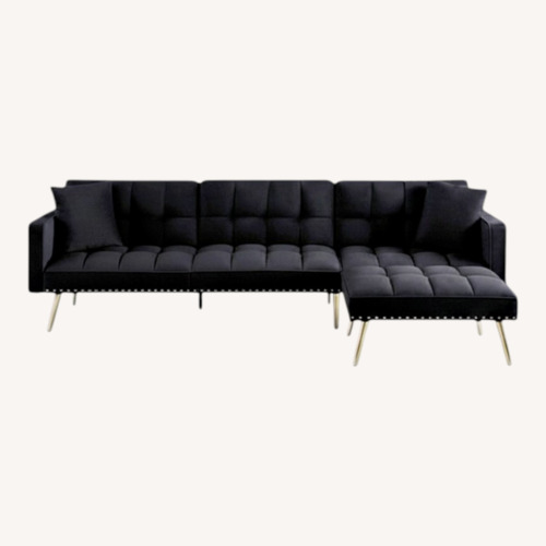 Used Black Velvet Sleeper Sofa with ottoman for sale on AptDeco