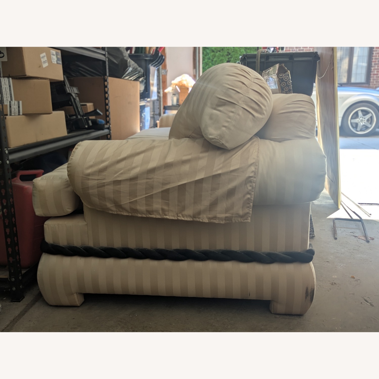 Vintage/Antique White Fabric Sleeper Sofa - image-3