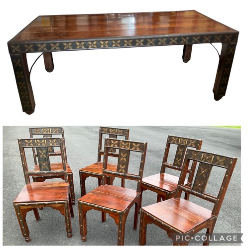 Used Vintage Distressed Wood Table with Metal Accents for sale on AptDeco