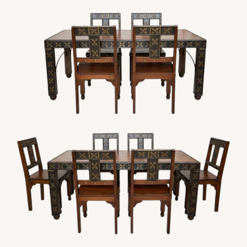 Used Vintage Distressed Wood Table with Metal Accents for sale on AptDeco