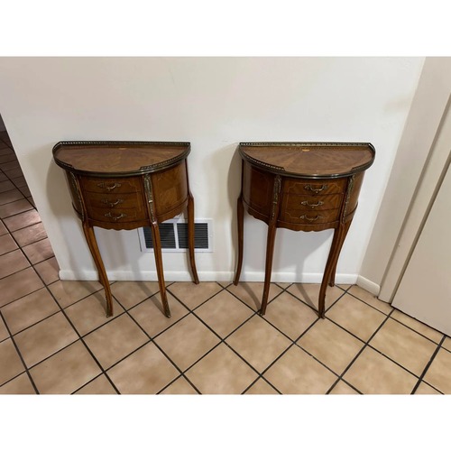 Used Pair Antique Louis XV Nightstands Inlaid Tables for sale on AptDeco